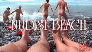 NUDIST BEACH Nude young couple at the beach Teen naked couple at the nudist beach Naturist beach